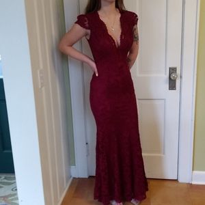Burgundy lace, stretch, long dress
